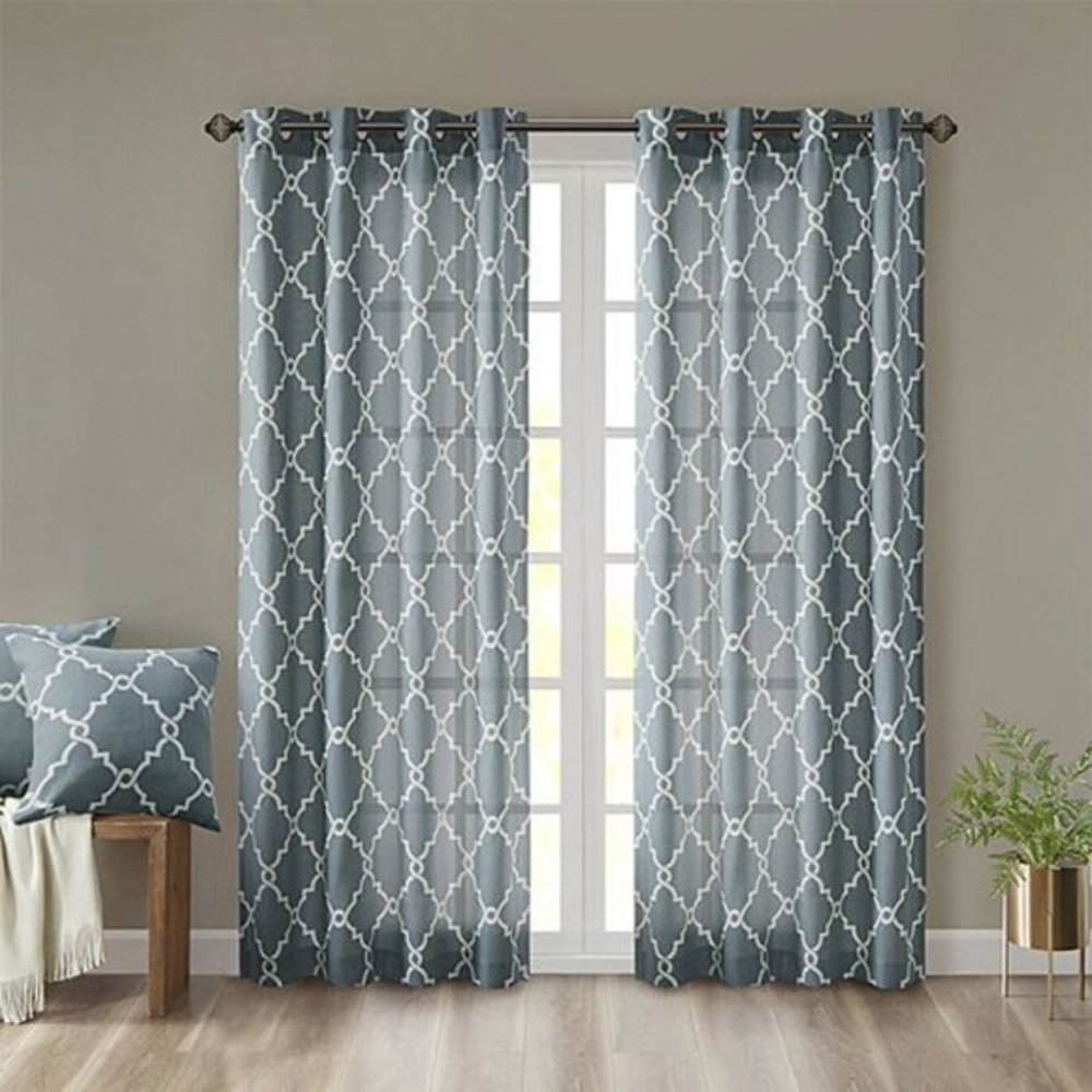 MADISON PARK Saratoga 50" x 84" Fretwork-Print Grommet Single Curtain Panel NEW